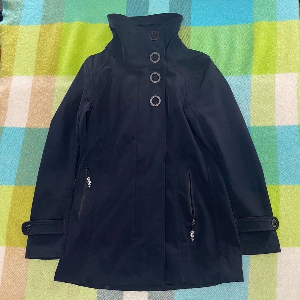Lululemon AUDREY JACKET Softshell Coat Black Novelty Rain Womens Long Snap